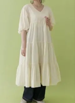 ITEMS URBANRESEARCH Vネックギャザー切替ワンピース