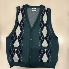 【匿名配送】Perushu レトロアーガイルニットベスト Lサイズ 緑