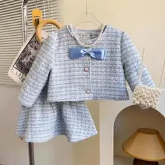 子供キッズ入学式スーツ2点セット110ブルー保育園フォーマル卒園式ツイード女の子