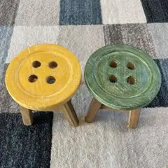 カラフルボタンデザイン木製スツール　2個セット