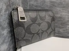 コーチ コインケース キーリング ブラックPVC レザー シグネチャー