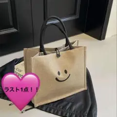 830 ジュートバッグ ベージュ ナチュラル トートバッグ ニコちゃん