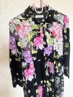 ZARA 花柄ロングシャツワンピース　七分袖