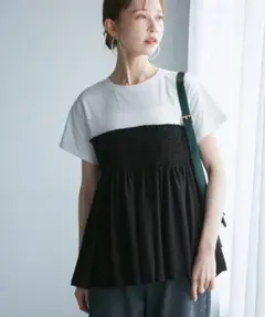 ロペピクニック　シャーリングドッキングハーフスリーブカットソー　ブラックのサムネイル