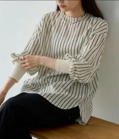 MAGALI マガリ】ボタン ブラウス シャツ ストライプ 白 - メルカリ