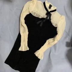 ブラック・アイボリー ミニワンピース 長袖