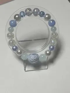 ハンドメイド 薔薇 水色 ブレスレット