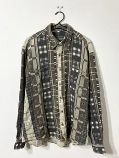 Vintage EMOS パッチワーク ライク 総柄 プリント 長袖 シャツ
