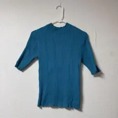 リブ編み青色ニットセーター Mサイズ