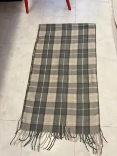 ベージュグレー系　チェック柄　大判　マフラー　200*50cm