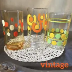 昭和レトロポップ︎✦︎ヴィンテージ︎✦︎オレンジ 黄色 黄緑︎✦︎ドット 花柄︎✦︎グラス︎✦︎3個