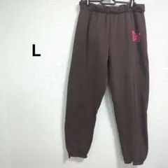 海外古着　ブラウン　茶色 蝶 スエットパンツ L　裏起毛