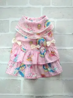 犬服　オーダー　ハンドメイド　ワンピース　ダブルカラー　リボン付　Ｓサイズ