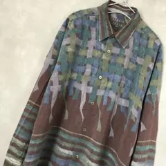 古着シャツ 古着 シャツ レトロ ペインティング 総柄 アート メンズ 長袖