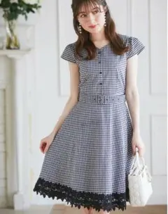 タグ付き未使用　tocco ギンガムチェック　ロングワンピース　レース