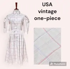 vintage ヴィンテージ ワンピース チェック レトロ　USA 海外古着のサムネイル