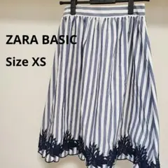 ZARA BASIC 花柄刺繍 ストライプ フレアスカート ひざ丈のサムネイル