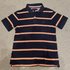 TOMMY HILFIGER ネイビー オレンジ ストライプ ポロシャツ L