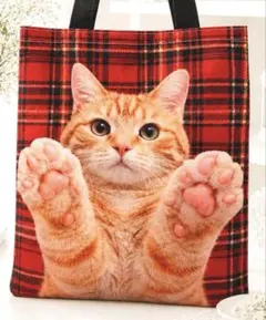 に*ん様 猫バッグ　だっこ茶トラ猫　人気　チェック　丈夫な新品トートバッグ　オリのサムネイル