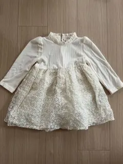 ホワイトフリル花柄レースワンピース