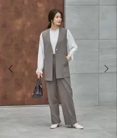 GLOBAL WORK ウツクシルエット ジレ.ワイドストレートパンツ.ブラウスのサムネイル