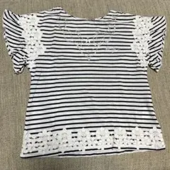 メゾピアノ　ストライプ Tシャツ 130cm レース装飾