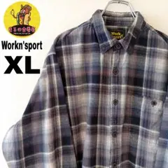 USA古着 Workn'sport　ネルシャツXL　ブラックホワイト　オンブレ