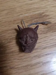 般若　木彫り　根付　キーホルダー　昭和レトロ