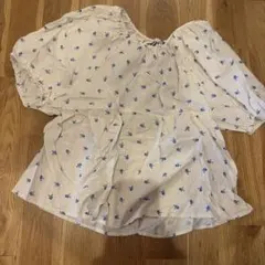 H&Mリネンブレンド フラワープリント 半袖ブラウス