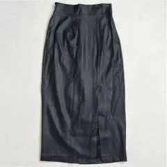 GORGE フェイクレザー ロング タイトスカート F バックゴム スリット 黒