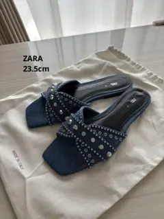 【極美品】ZARA デニム スタッズ付き ミュール サンダル
