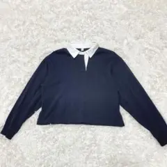 GU ジーユー ネイビー 長袖ポロシャツ S クロップド丈　ショート丈