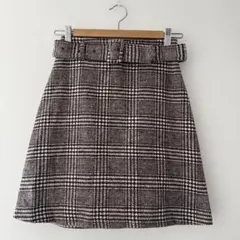 INGNIイング ブラウン系チェック柄Aラインミニスカート