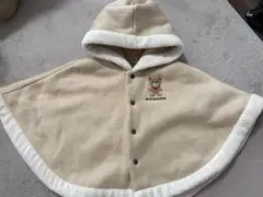 ミキハウス　ポンチョ　裏起毛ベージュくまベア　サイズF(70～90cm)