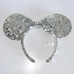 ★　シルバー スパンコール ミッキー耳カチューシャ ディズニー