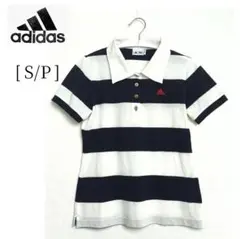 【アディダス】⛳半袖ボーダーポロシャツ 白・紺 金ボタン レディースゴルフウェア