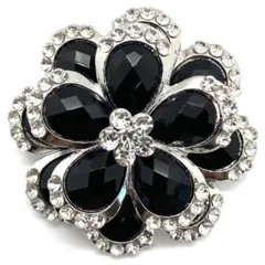 花モチーフ ラインストーン ブローチ ブラック ヴィンテージ風 アンティーク調