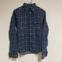 ネイビー チェック柄 フランネルシャツ 長袖