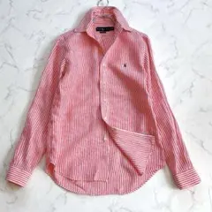 美品✨ラルフローレン 現行QRタグ リネンストライプボタンダウンシャツポニー刺繍