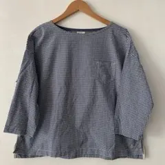 SUNSEA サンシー シルク混 リネンカットソー プルオーバー チェック 