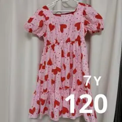 キッズ 半袖ワンピース ピンク ハート柄　120
