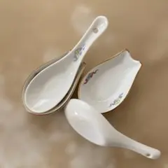 陶器製 花柄 金縁 レンゲ 2個セット 受け皿付き