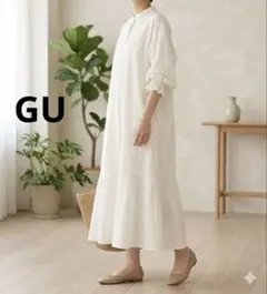 ホワイト シャツワンピース 長袖　春夏　ナチュラル