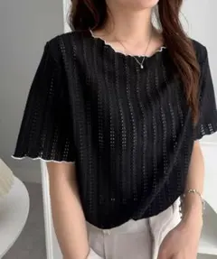 Ranan 透かし柄メロー配色Tシャツ