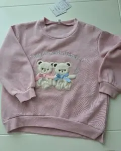 新品　裏起毛　くま　トレーナー　ふわふわ　ぬいぐるみ風　110 ピンク　冬