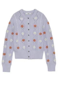 ファーファー フラワー刺繍カーディガン ベージュ エレガント H0122 ファーファー フラワー刺繍カーディガン ベージュ エレガント