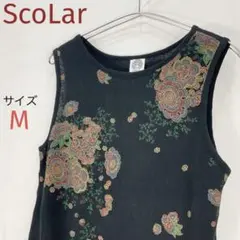 スカラー ScoLar タンクトップ 花柄ラメプリント 光沢感 キラキラ 個性的のサムネイル