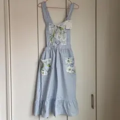 オグラン　水色 花柄ポケット エプロン