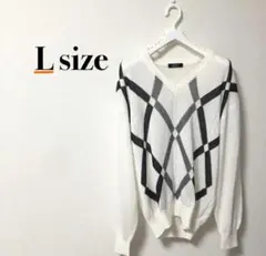 Vネック　ロングニット Lサイズ ホワイト