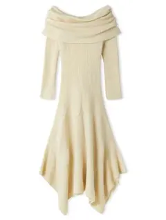 FRAY I.D オフショルアシメヘムニットワンピース